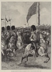 The Queen reviewing the Troops at Aldershot on 13 July, the Scots Greys galloping past